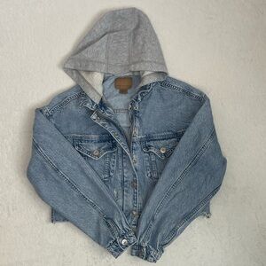 American Eagle Outfitters Denim Jacket with Gray Hood